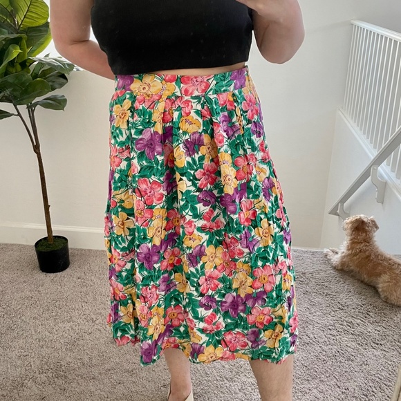 Vintage Floral Midi Maxi Chic Hipster Hippie Artsy Boho Bohemian Festival Skirt - Picture 5 of 6